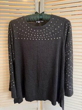 Chico's Charcoal Pearl-Accent Knit Pullover